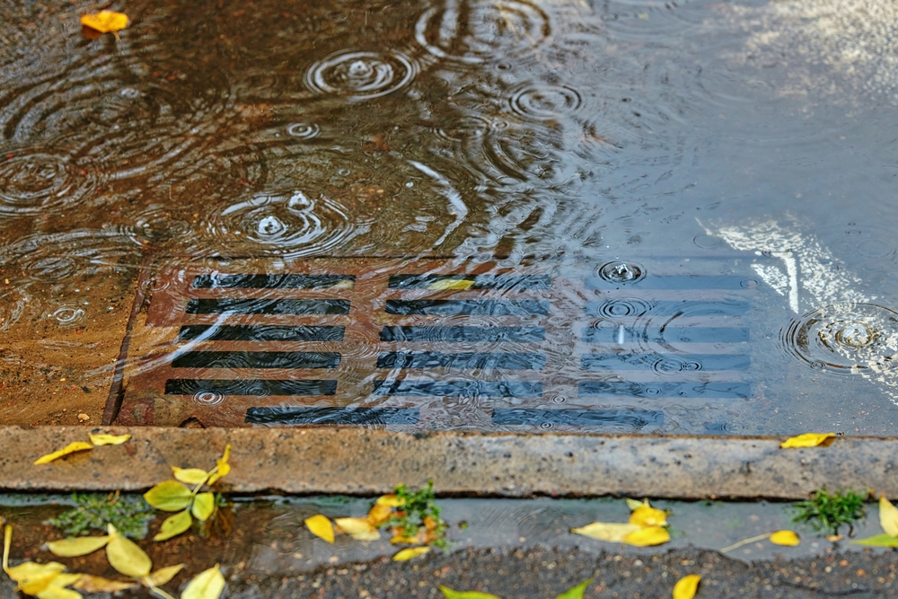 blocked drain in the rain